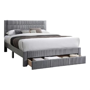 Daisy Full Bed w Drawer-Light Gray Corduroy Upholstery-Foam Headboard