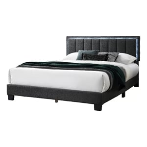 Jiana Full Bed-Charcoal Gray Wool Upholstery-LED Headboard