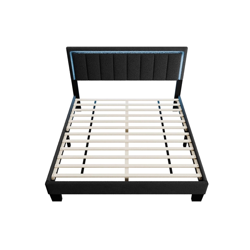 Jiana Full Bed-Charcoal Gray Wool Upholstery-LED Headboard