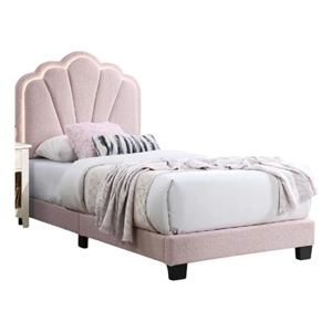 Roxy Twin Bed-Pink Wool Upholstery-LED Lighting-Padded Headboard