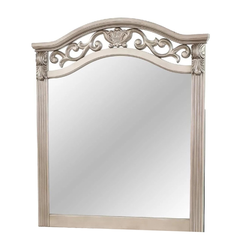 Dresser Mirror-Antique Silver Pine Wood-Molded Frame Detail-37x41