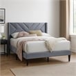 Niasa Full Size Bed-Chevron Tufted Gray Velvet Upholstered Foam