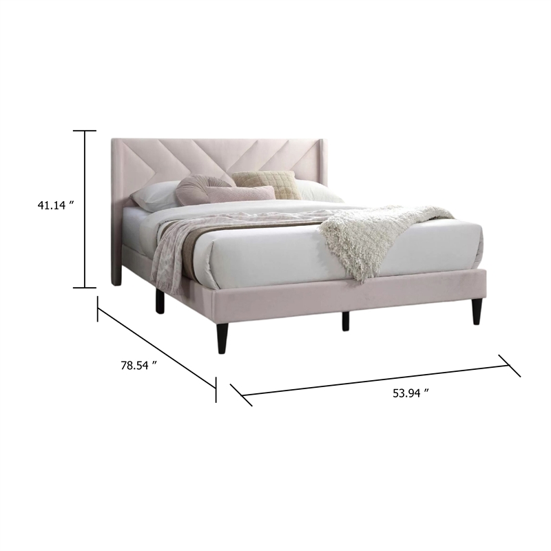 Niasa Full Size Bed-Chevron Tufted Pink Velvet Upholstered Foam