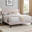 Niasa Full Size Bed-Chevron Tufted Pink Velvet Upholstered Foam