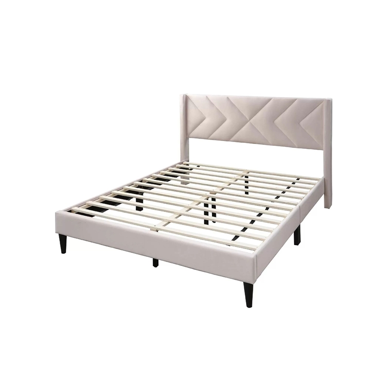 Niasa Full Size Bed-Chevron Tufted Pink Velvet Upholstered Foam