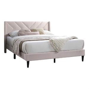 Niasa Full Size Bed-Chevron Tufted Pink Velvet Upholstered Foam