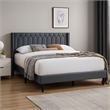 Liana Full Bed-Tufted Charcoal Gray Burlap Upholstery-Foam Padding