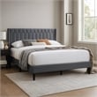 Liana Full Bed-Tufted Charcoal Gray Burlap Upholstery-Foam Padding