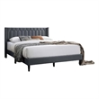 Liana Full Bed-Tufted Charcoal Gray Burlap Upholstery-Foam Padding