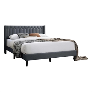 Liana Full Bed-Tufted Charcoal Gray Burlap Upholstery-Foam Padding