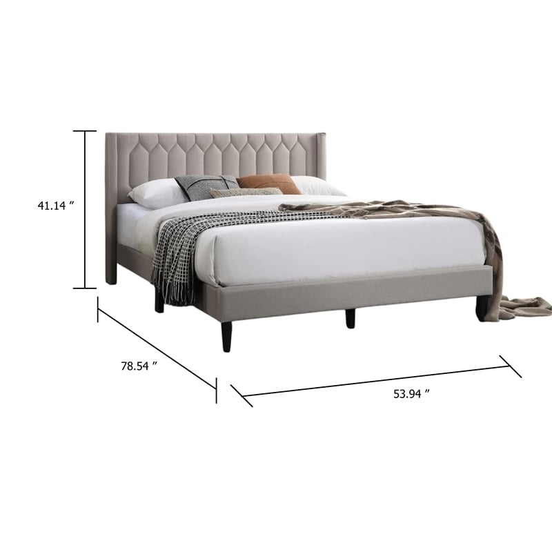 Liana Full Bed-Tufted Light Brown Burlap Upholstery-Foam Padding