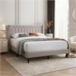 Liana Full Bed-Tufted Light Brown Burlap Upholstery-Foam Padding