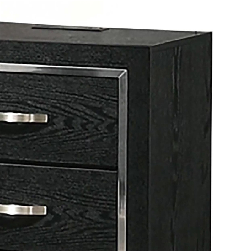 Nightstand with Charging Station-2 Drawers-Black Rubberwood 24 Inch