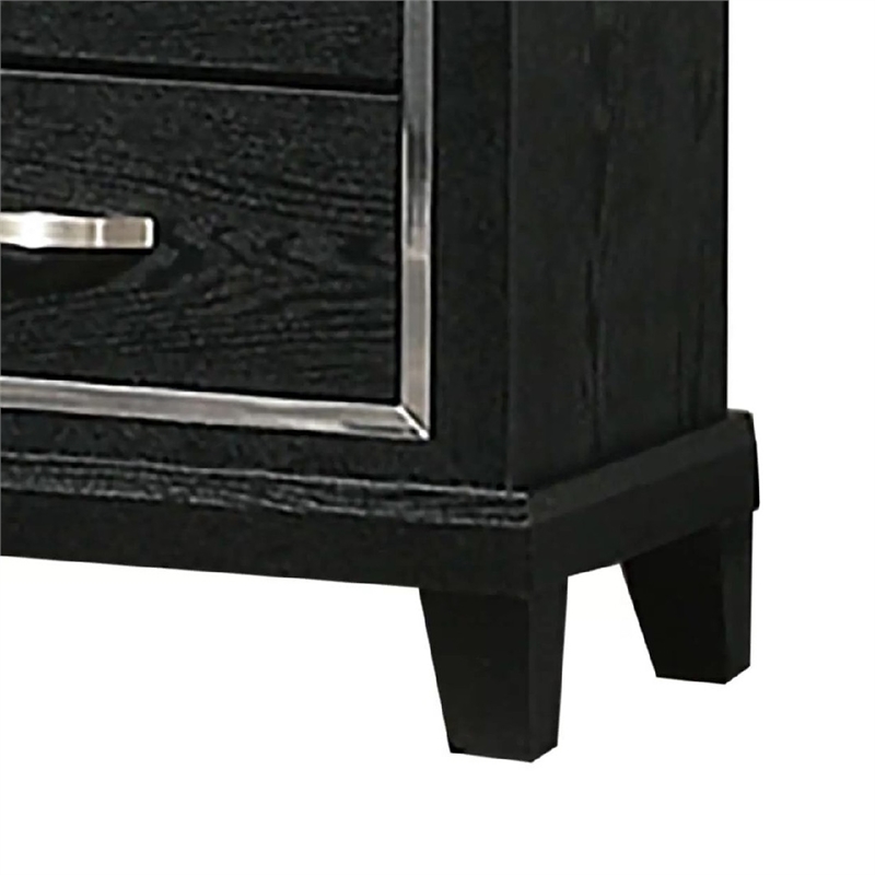 Nightstand with Charging Station-2 Drawers-Black Rubberwood 24 Inch