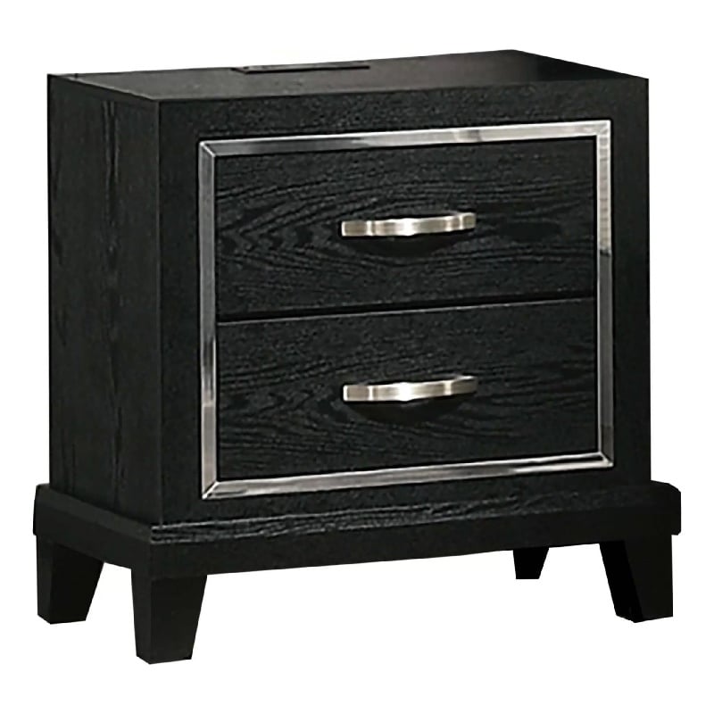 Nightstand with Charging Station-2 Drawers-Black Rubberwood 24 Inch