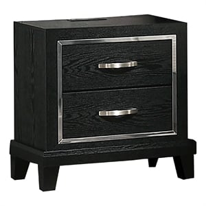 Nightstand with Charging Station-2 Drawers-Black Rubberwood 24 Inch