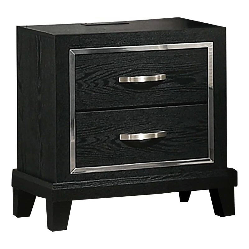 Nightstand with Charging Station-2 Drawers-Black Rubberwood 24 Inch