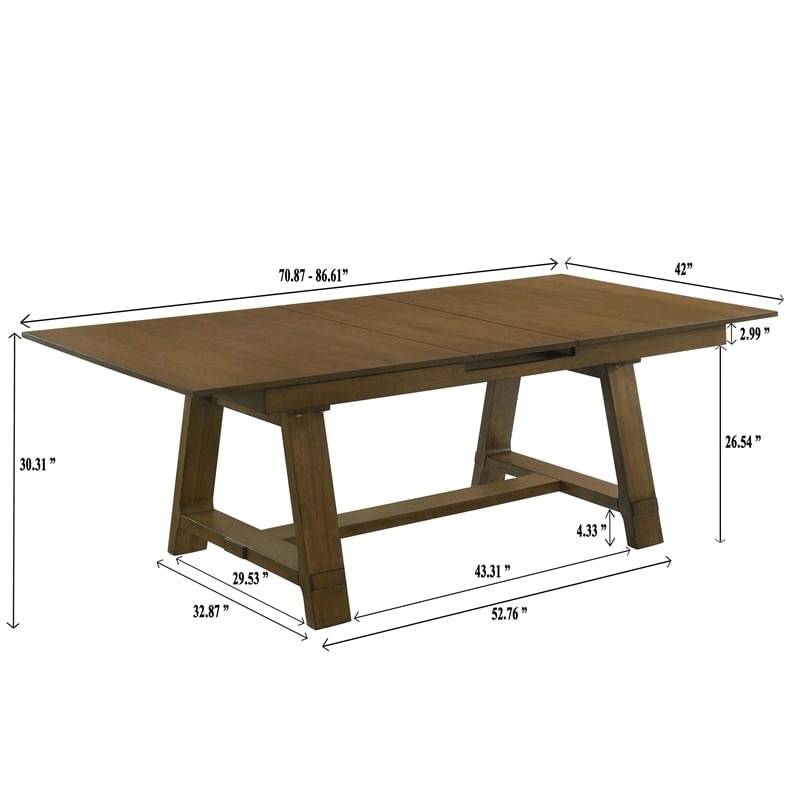 Lyoi Extendable Dining Table w Trestle Base-Hickory Brown-71-87 Inch