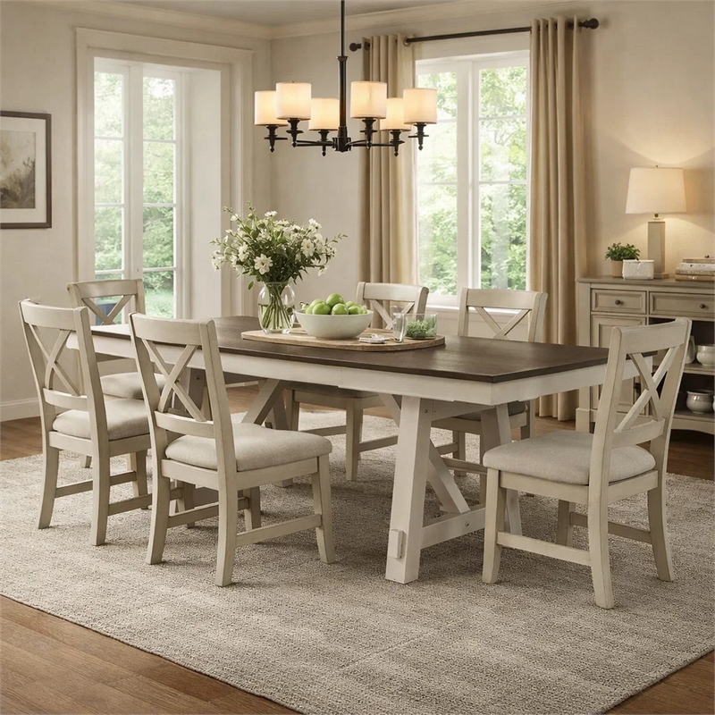 Riby Dining Table-66-94 Inch Top with 2 Leaves-Gray Antique White Wood