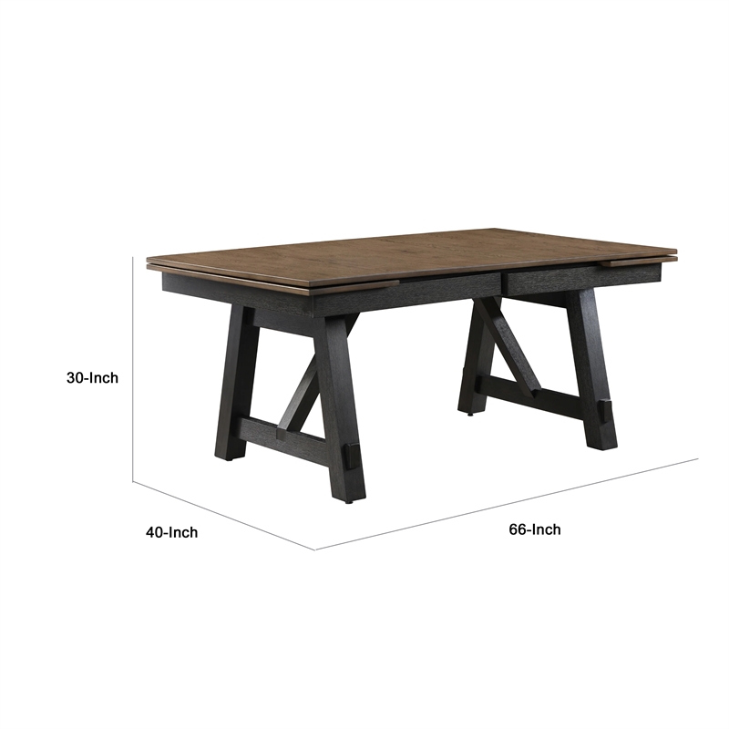 Riby Dining Table-66-94 Inch Top with 2 Leaves-Brown-Charcoal Black Wood