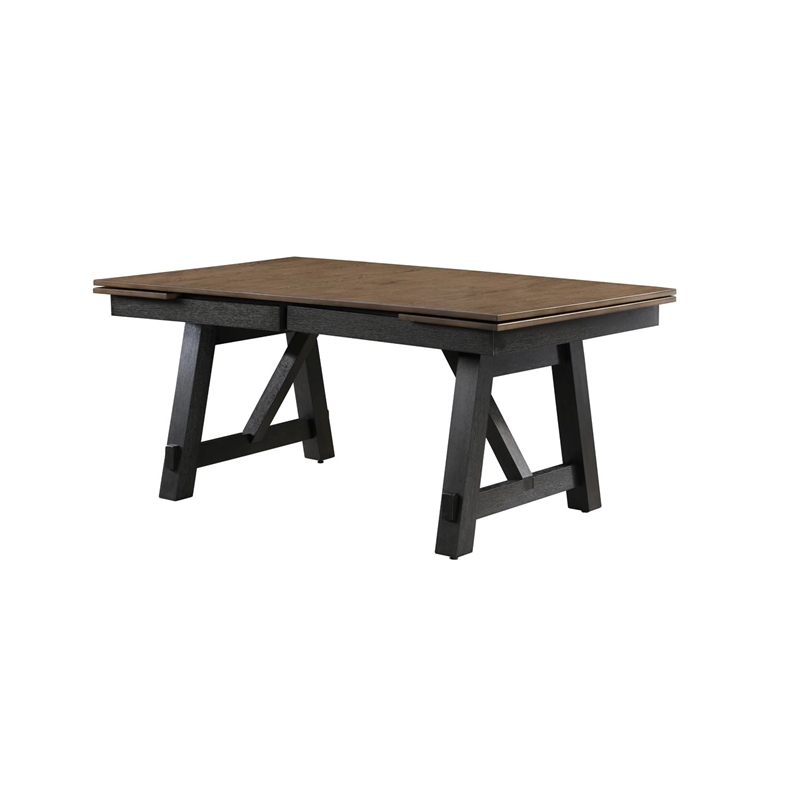 Riby Dining Table-66-94 Inch Top with 2 Leaves-Brown-Charcoal Black Wood