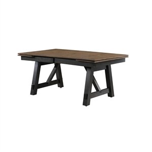 Riby Dining Table-66-94 Inch Top with 2 Leaves-Brown-Charcoal Black Wood