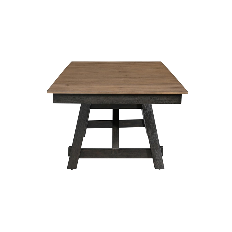 Riby Dining Table-66-94 Inch Top with 2 Leaves-Brown-Charcoal Black Wood