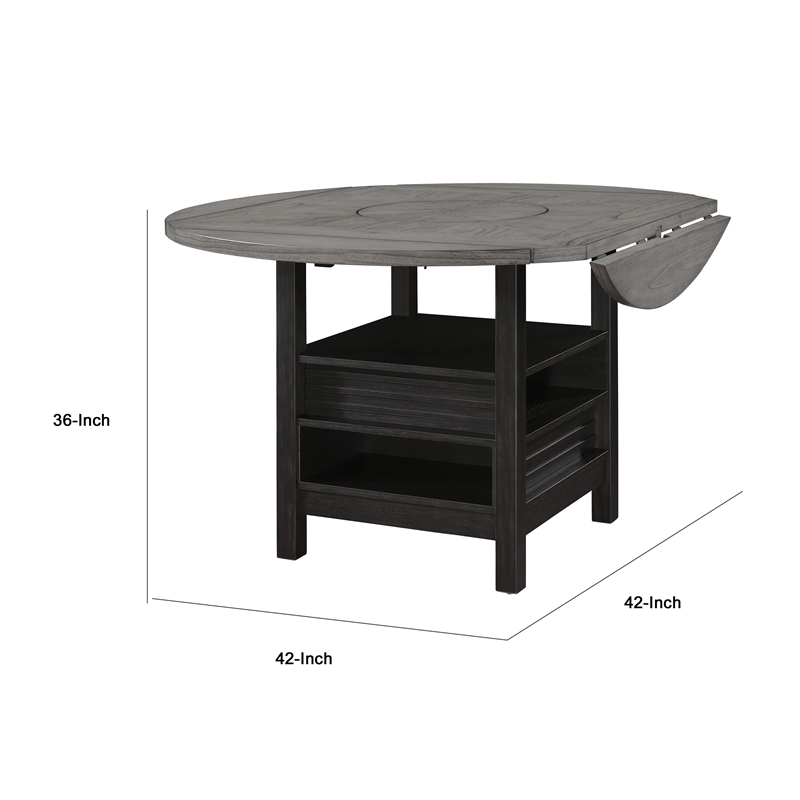 Counter Height Round Table-Lazy Susan-42-60 Inch Extendable-Black-Light Gray