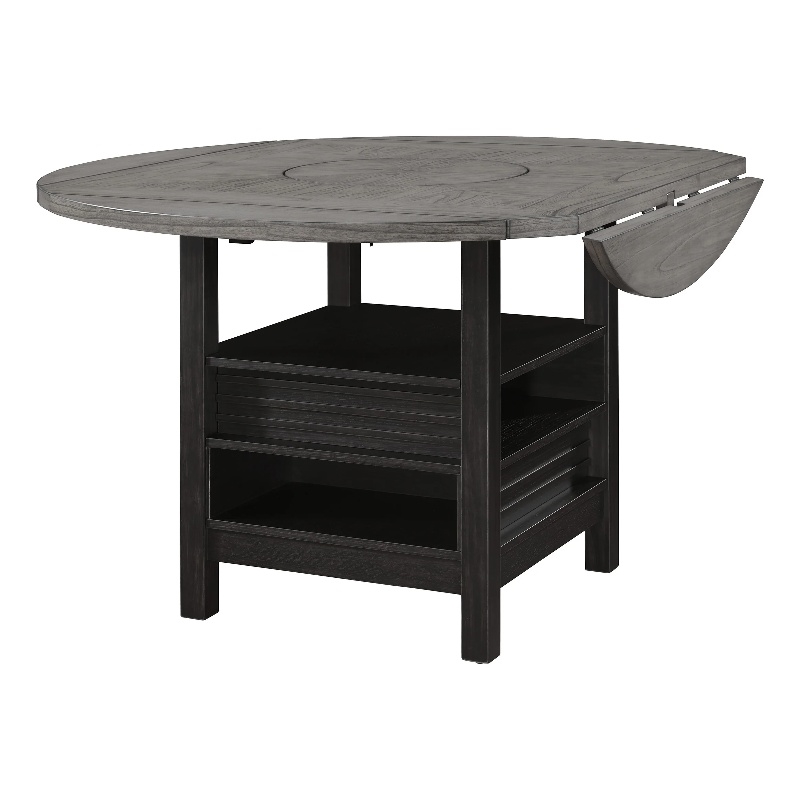 Counter Height Round Table-Lazy Susan-42-60 Inch Extendable-Black-Light Gray