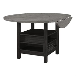 Counter Height Round Table-Lazy Susan-42-60 Inch Extendable-Black-Light Gray