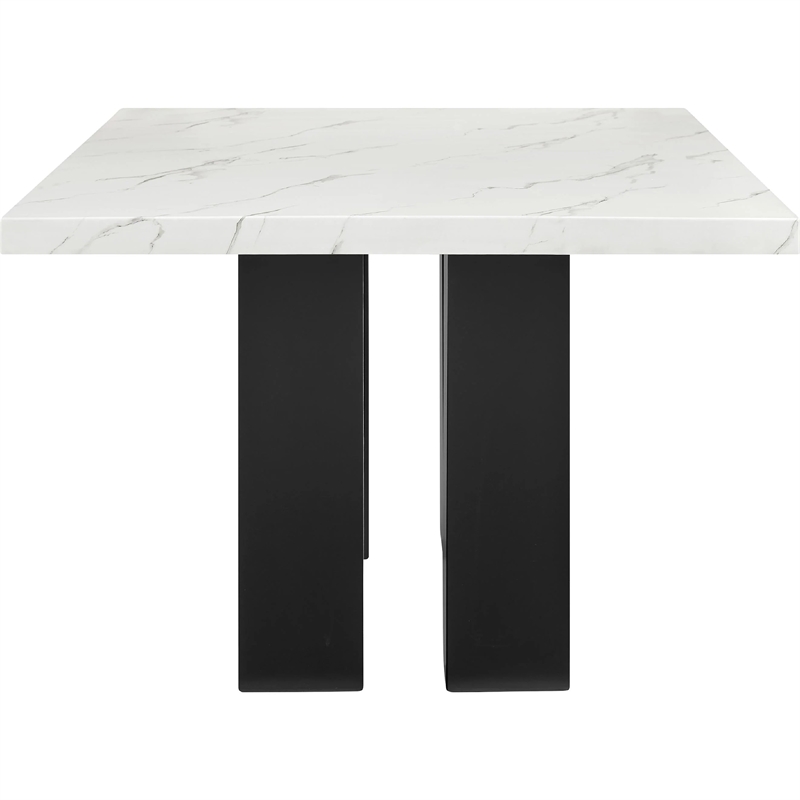 Riac Dining Table-68 Inch-White Faux Marble Top-Black Panel Legs