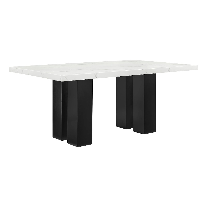 Riac Dining Table-68 Inch-White Faux Marble Top-Black Panel Legs