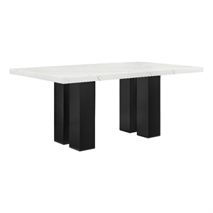 Riac Dining Table-68 Inch-White Faux Marble Top-Black Panel Legs