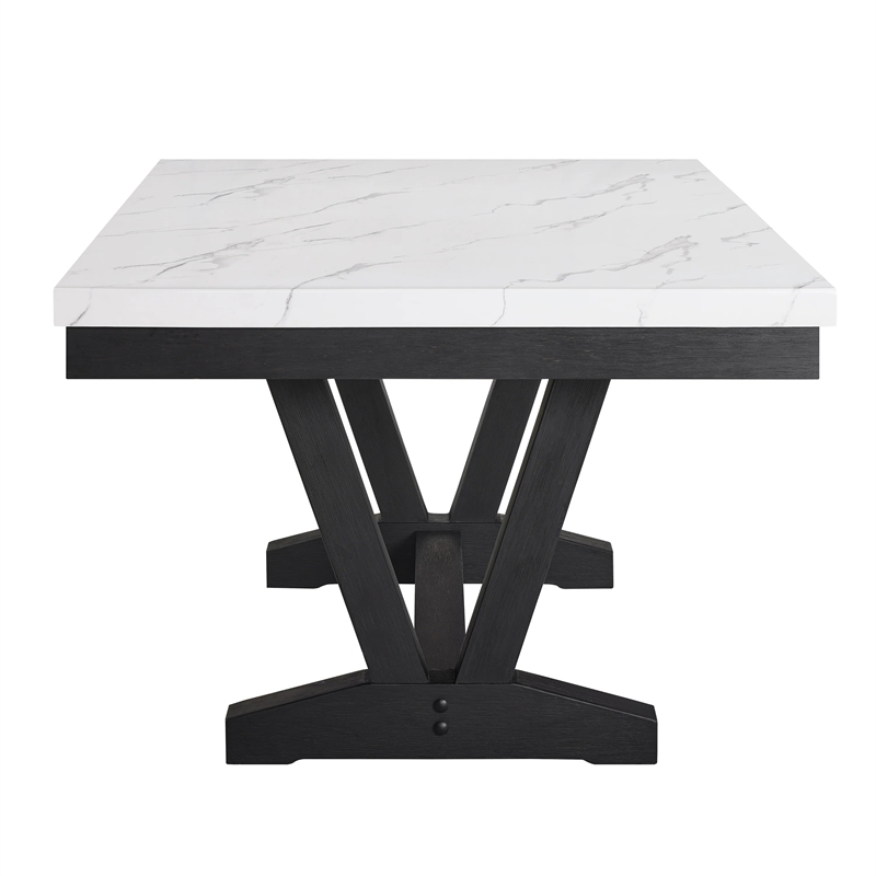 Vinz Dining Table-72 Inch White Faux Marble Top-Black Trestle Base