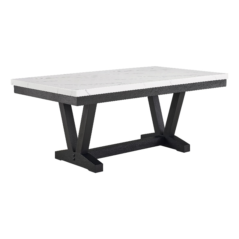 Vinz Dining Table-72 Inch White Faux Marble Top-Black Trestle Base