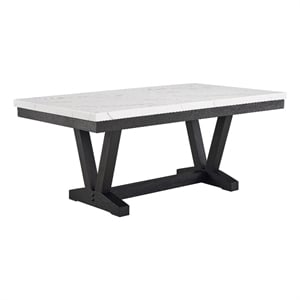 Vinz Dining Table-72 Inch White Faux Marble Top-Black Trestle Base