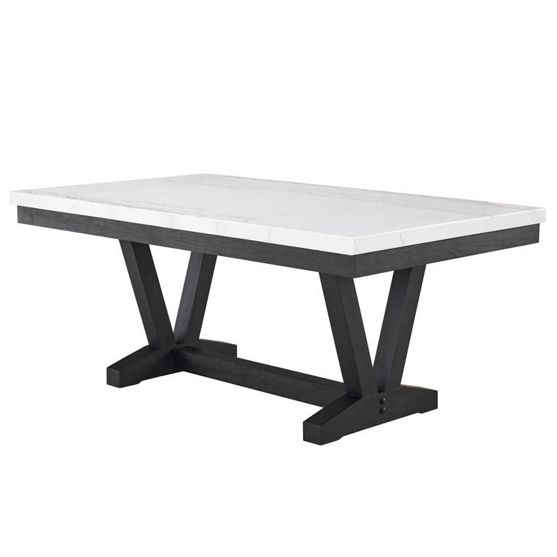 Viem Dining Table-72 Inch Rectangular White Marble Top-Black Open Base