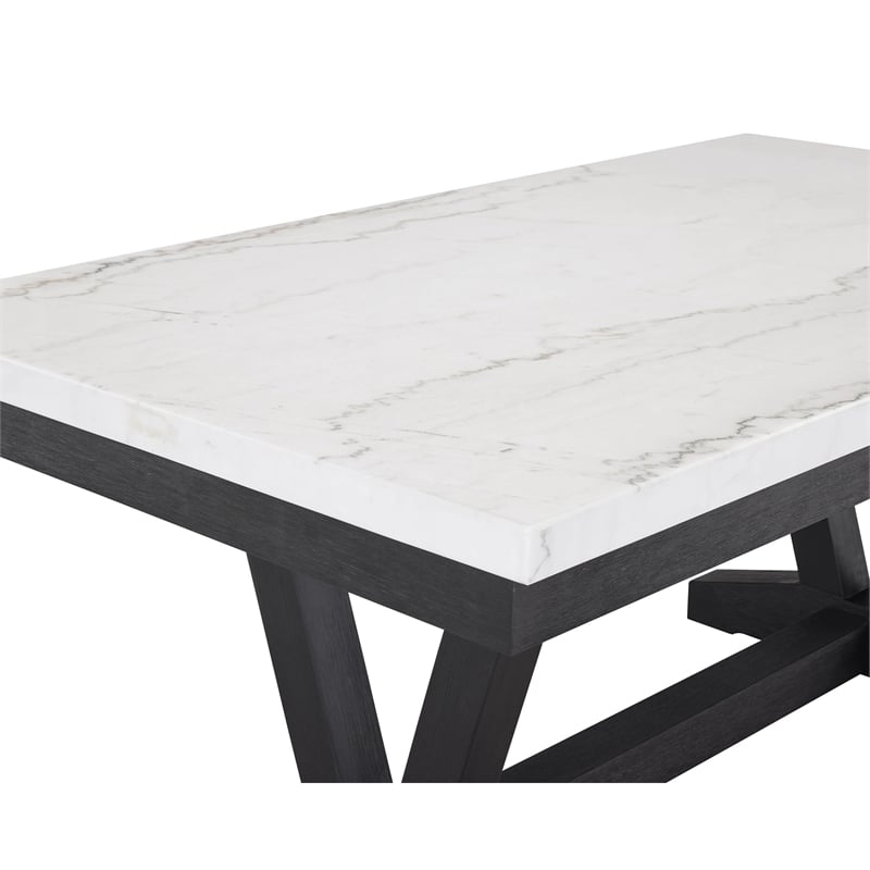 Viem Dining Table-72 Inch Rectangular White Marble Top-Black Open Base
