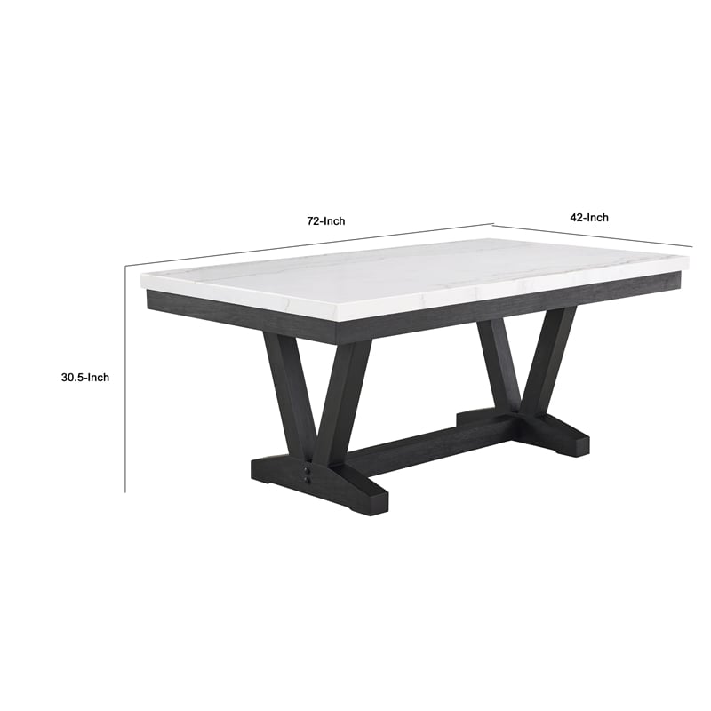 Viem Dining Table-72 Inch Rectangular White Marble Top-Black Open Base