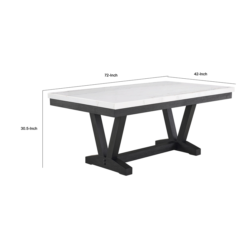 Viem Dining Table-72 Inch Rectangular White Marble Top-Black Open Base
