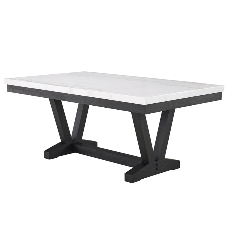 Viem Dining Table-72 Inch Rectangular White Marble Top-Black Open Base