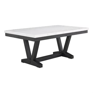 Viem Dining Table-72 Inch Rectangular White Marble Top-Black Open Base
