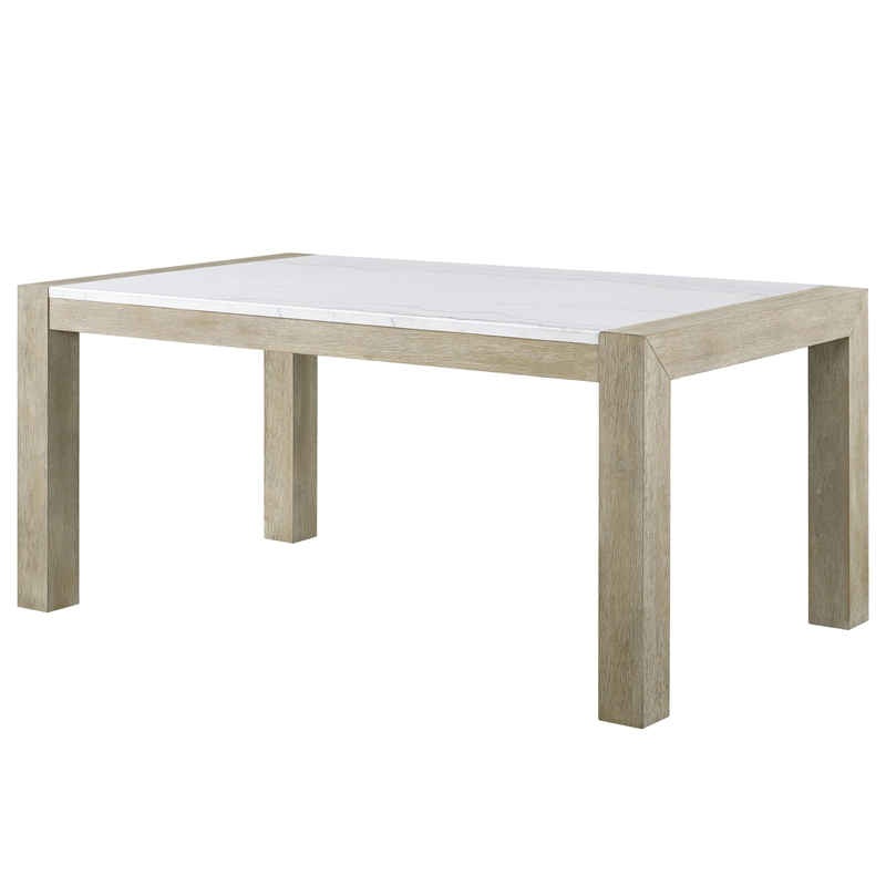 Koji Dining Table-66 Inch White Marble Top-Light Brown Wood Legs