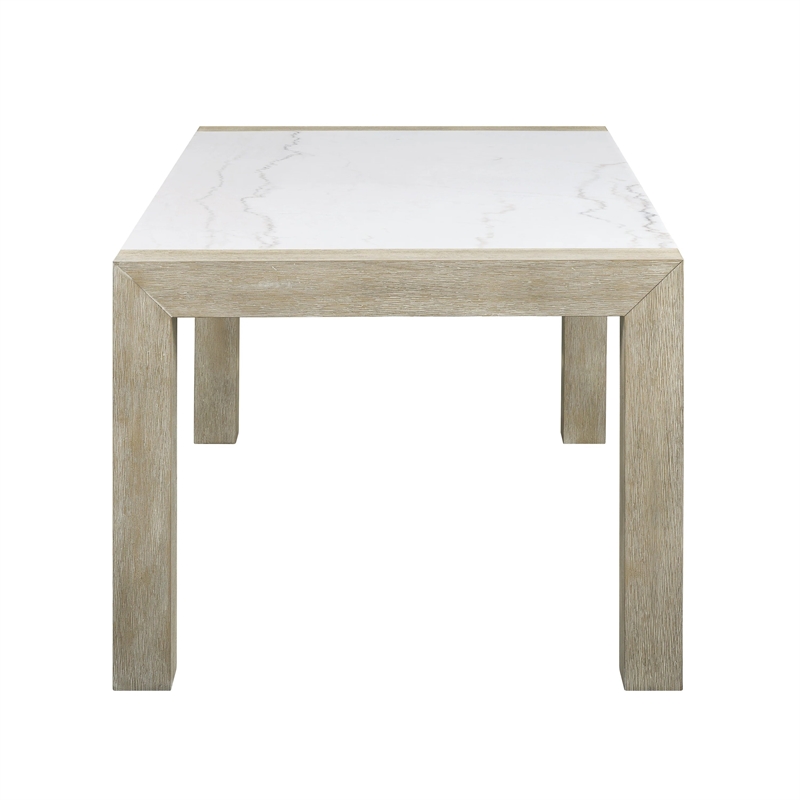 Koji Dining Table-66 Inch White Marble Top-Light Brown Wood Legs