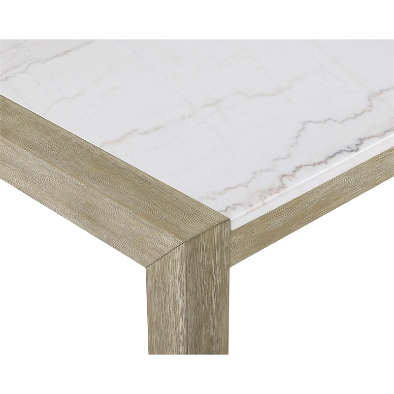 Koji Dining Table-66 Inch White Marble Top-Light Brown Wood Legs
