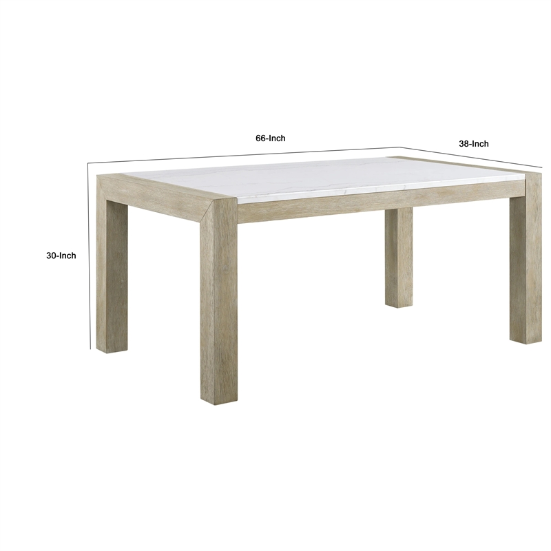 Koji Dining Table-66 Inch White Marble Top-Light Brown Wood Legs