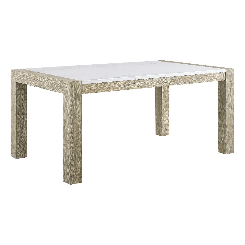 Koji Dining Table-66 Inch White Marble Top-Light Brown Wood Legs