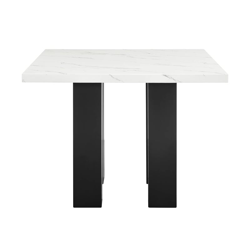 Riac Counter Height Table-48 Inch-White Faux Marble Top-Black Legs