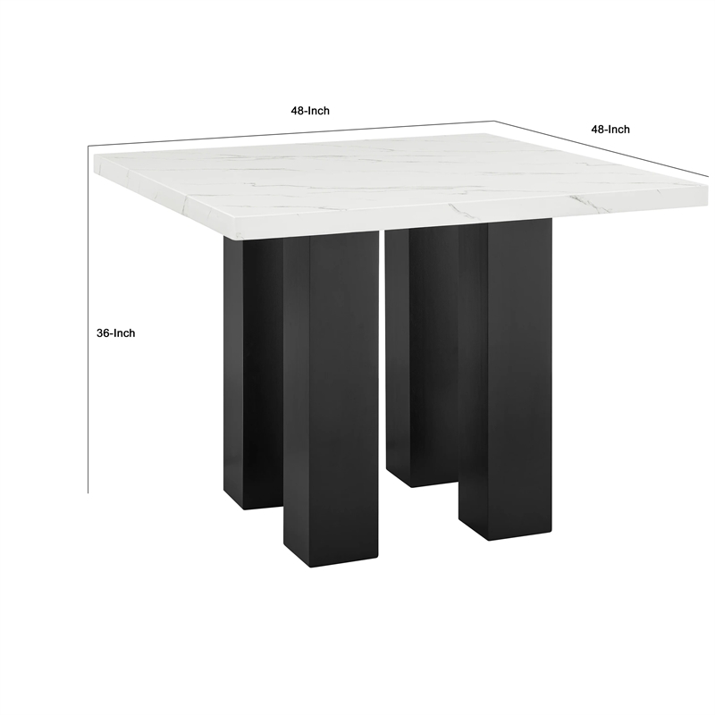 Riac Counter Height Table-48 Inch-White Faux Marble Top-Black Legs