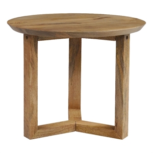 Nina 18.5&quot Round Handcrafted Side End Table-Natural Brown Mango Wood